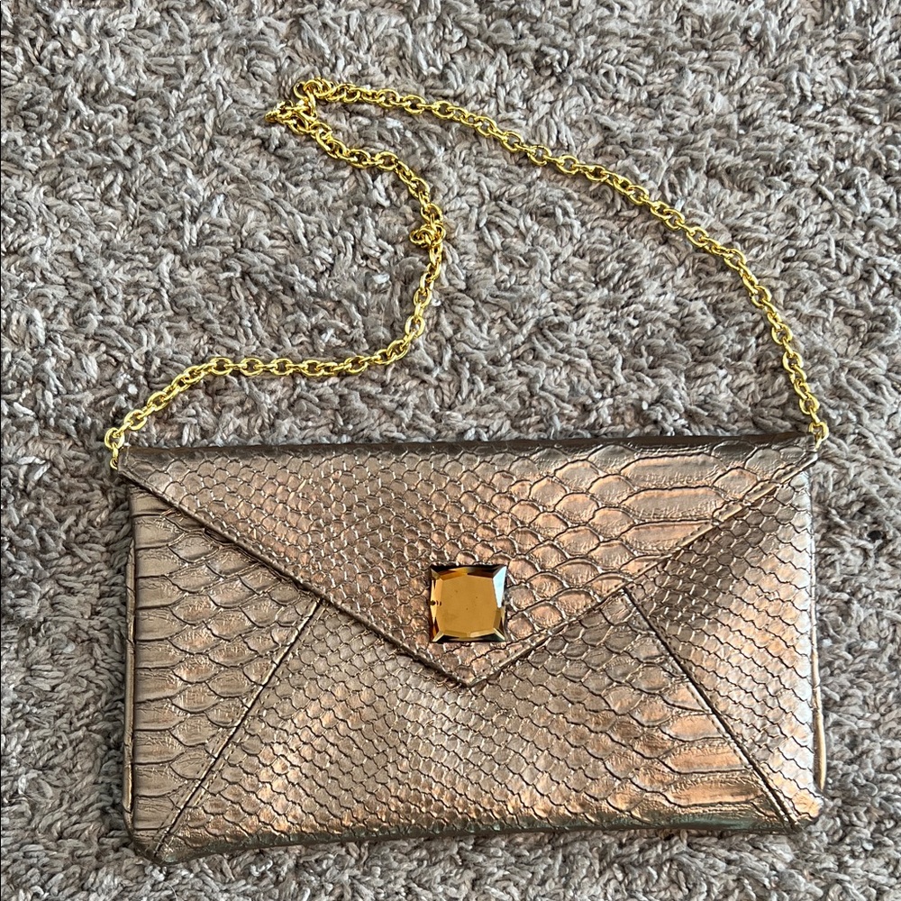 Gold Chain Snake Print Clutch